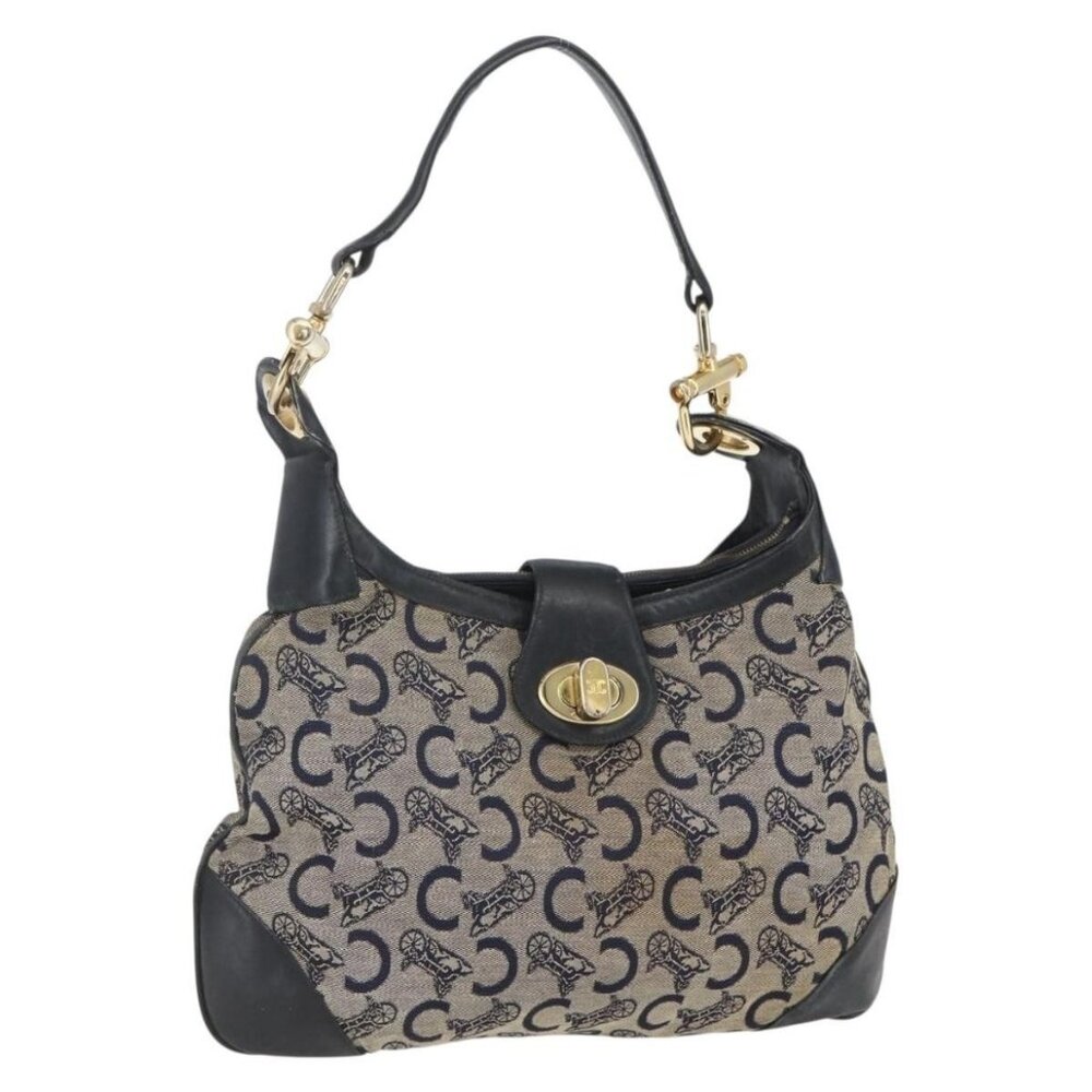 Authentic CELINE C Sulky Shoulder Bag Navy Gold